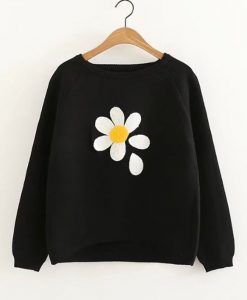 Raglan Sleeve Dip Hem Flower Sweater DAP