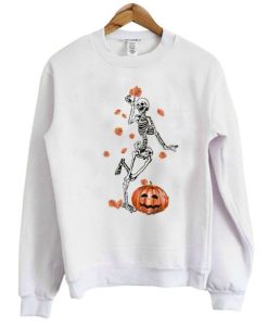 Dancing Skeleton Pumpkin Halloween Sweatshirt pu